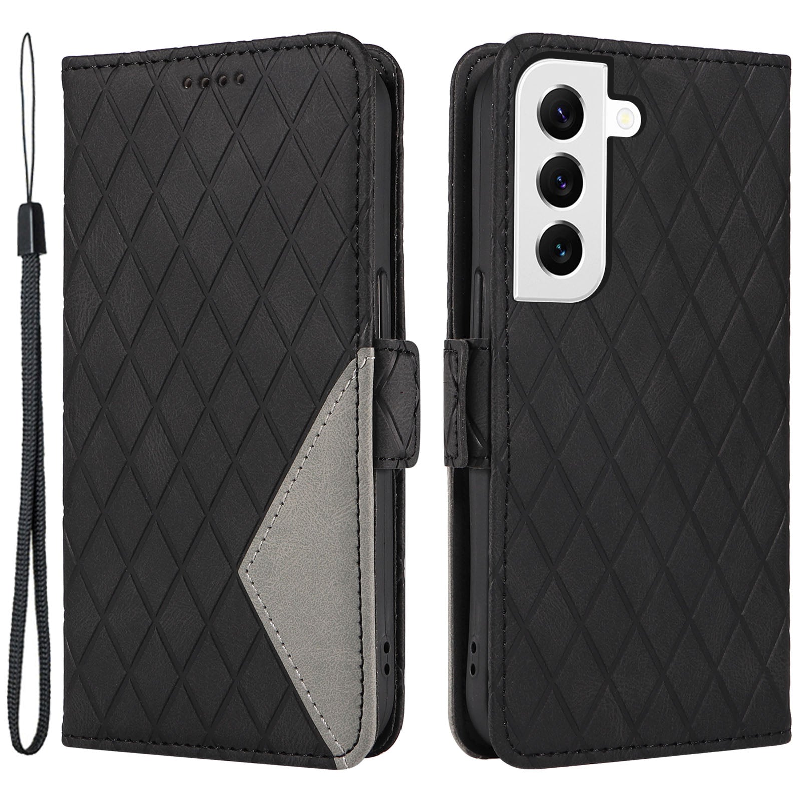 Cellphone Cover for Samsung Galaxy S22 5G Rhombus Imprinted Stand Color Splicing Phone Leather Wallet Case Cellphone Cover for Samsung Galaxy S22 5G Rhombus Imprinted Stand Color Splicing Phone Leather Wallet Case